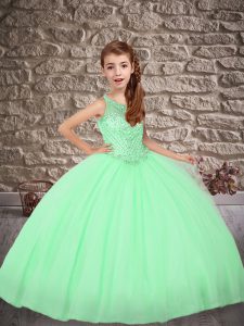 Great Sleeveless Beading Lace Up Little Girls Pageant Dress Wholesale with Apple Green Sweep Train