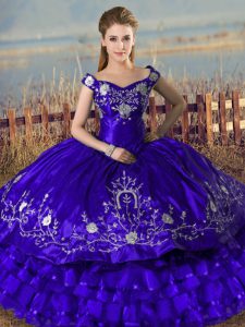 Beauteous Ball Gowns Sweet 16 Dresses Purple Off The Shoulder Satin and Organza Sleeveless Floor Length Lace Up
