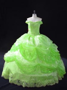 Quinceanera Dress Sweet 16 and Quinceanera with Beading and Appliques and Pick Ups Off The Shoulder Sleeveless Lace Up