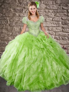 Lace Up Sweetheart Beading and Ruffles Quinceanera Dresses Organza Sleeveless Sweep Train