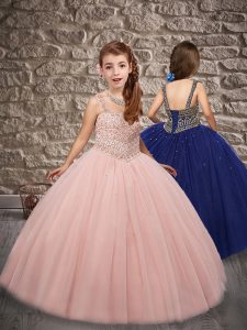 Baby Pink Sleeveless Tulle Lace Up Little Girl Pageant Dress for Wedding Party
