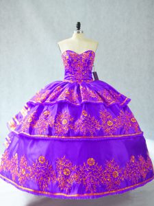 Hot Selling Purple Lace Up Sweetheart Embroidery and Ruffled Layers 15 Quinceanera Dress Organza Sleeveless