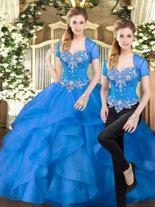 New Arrival Sweetheart Sleeveless Tulle Quince Ball Gowns Beading and Ruffles Lace Up