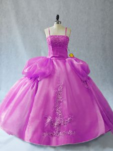 Great Lilac Organza Lace Up Straps Sleeveless Floor Length Sweet 16 Dress Appliques