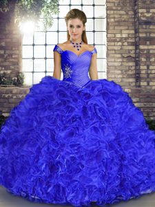 Decent Royal Blue Organza Lace Up Ball Gown Prom Dress Sleeveless Floor Length Beading and Ruffles