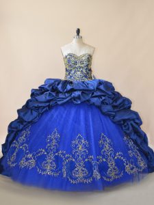 Royal Blue Lace Up Sweetheart Beading Quince Ball Gowns Taffeta and Tulle Sleeveless Brush Train