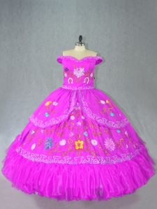 Fuchsia Sleeveless Satin Lace Up 15 Quinceanera Dress for Sweet 16 and Quinceanera