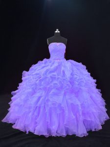 Fantastic Purple Lace Up 15th Birthday Dress Beading and Ruffles Sleeveless Floor Length