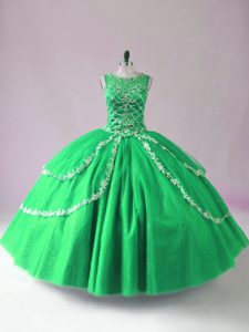 Best Tulle Scoop Sleeveless Zipper Beading Quinceanera Gowns in Green
