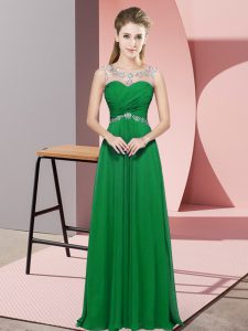 Discount Floor Length Backless Prom Dress Green for Prom and Party and Military Ball with Beading