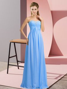 Trendy Blue Sleeveless Beading Floor Length Party Dress for Girls