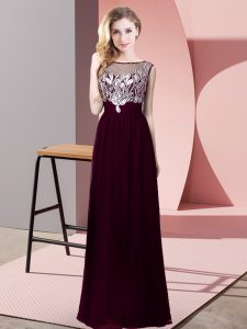 Eye-catching Burgundy Sleeveless Beading Floor Length Dress for Prom