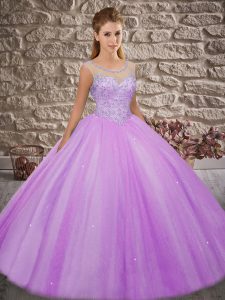 Stunning Lilac Scoop Backless Beading Quinceanera Dresses Sleeveless