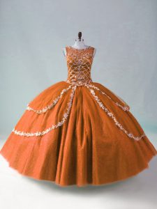Beading and Appliques Quinceanera Dresses Rust Red Zipper Sleeveless Floor Length