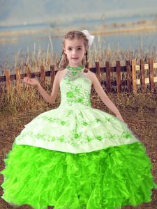 Sleeveless Organza Floor Length Lace Up Little Girl Pageant Gowns in with Beading and Embroidery and Ruffles