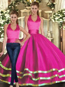 Fuchsia Strapless Neckline Ruffled Layers 15th Birthday Dress Sleeveless Lace Up