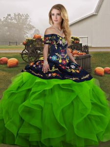 Custom Made Green Sleeveless Embroidery and Ruffles Floor Length Sweet 16 Dress