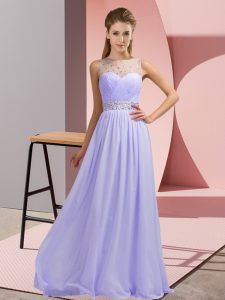 Floor Length Backless Lavender for Prom and Party with Beading