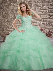Clearance Apple Green Sleeveless Sweep Train Lace and Pick Ups Sweet 16 Dresses