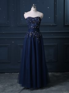 Navy Blue Prom Evening Gown Prom and Party and Military Ball and Sweet 16 and Quinceanera with Lace Sweetheart Sleeveles