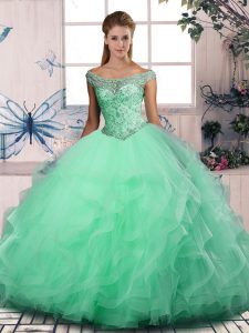 Glamorous Apple Green Sleeveless Beading and Ruffles Floor Length 15 Quinceanera Dress