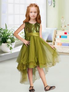 Latest Scoop Sleeveless Zipper Flower Girl Dresses Olive Green Organza