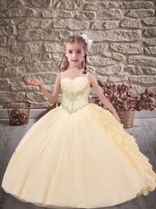 Excellent Organza Sleeveless Little Girl Pageant Gowns Brush Train and Beading and Ruffles