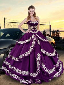 Popular Sleeveless Embroidery and Ruffled Layers Lace Up Quinceanera Gowns