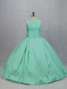High Class Floor Length Zipper Sweet 16 Quinceanera Dress Apple Green for Sweet 16 and Quinceanera with Embroidery