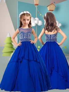 Royal Blue Zipper Scoop Beading Little Girls Pageant Dress Chiffon Sleeveless