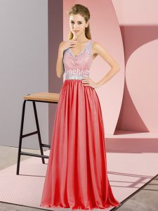 One Shoulder Sleeveless Backless Red Chiffon