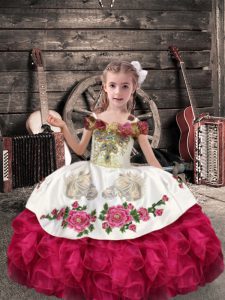 Fashionable Sleeveless Lace Up Floor Length Beading and Embroidery and Ruffles Child Pageant Dress