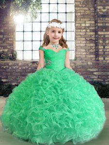 Enchanting Apple Green Sleeveless Beading Floor Length Little Girl Pageant Gowns