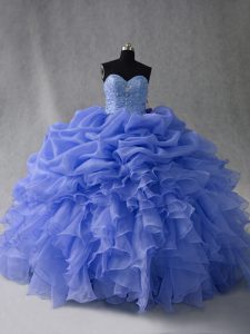 Inexpensive Sweetheart Sleeveless Lace Up 15th Birthday Dress Blue Organza