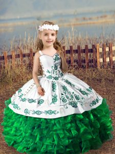 Green Sleeveless Organza Lace Up Little Girls Pageant Gowns for Wedding Party