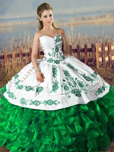 Chic Ball Gowns Sweet 16 Dress Dark Green Sweetheart Satin and Organza Lace Up
