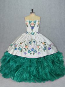 Floor Length Ball Gowns Sleeveless Turquoise Quinceanera Gowns Lace Up