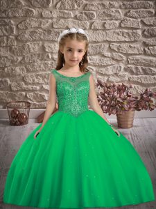 Latest Scoop Sleeveless Lace Up Pageant Gowns For Girls Green Tulle