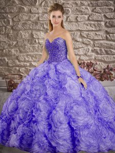 Super Sweetheart Sleeveless Brush Train Lace Up Vestidos de Quinceanera Lavender Fabric With Rolling Flowers