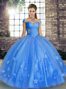 Baby Blue Lace Up Sweet 16 Quinceanera Dress Beading and Appliques Sleeveless Floor Length