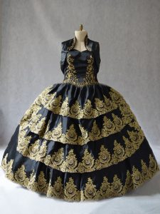 Black Sleeveless Embroidery Floor Length Sweet 16 Quinceanera Dress