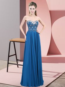 Amazing Floor Length Blue Prom Evening Gown Sweetheart Sleeveless Zipper