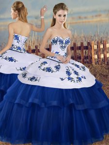 Floor Length Royal Blue Vestidos de Quinceanera Tulle Sleeveless Embroidery
