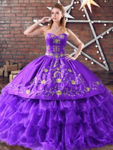 Chic Purple Sleeveless Satin and Organza Lace Up 15th Birthday Dress for Sweet 16 and Quinceanera