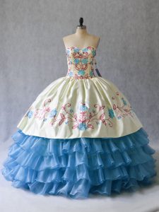 Nice Sweetheart Sleeveless Satin and Organza Sweet 16 Quinceanera Dress Embroidery and Ruffled Layers Lace Up