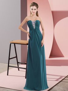 Floor Length Zipper Prom Gown Teal for Prom and Party with Beading