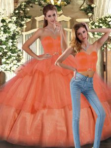 Modern Orange Sweetheart Lace Up Ruffled Layers 15 Quinceanera Dress Sleeveless