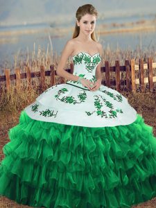 Green Sleeveless Embroidery and Ruffled Layers and Bowknot Floor Length Vestidos de Quinceanera