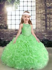 Fabric With Rolling Flowers Sleeveless Floor Length Girls Pageant Dresses and Beading