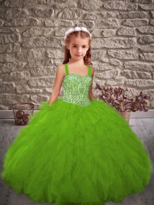 Sleeveless Beading and Ruffles Lace Up Little Girls Pageant Dress Wholesale